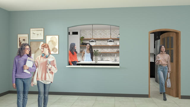 Rendering of a proposed new kitchen area in the Pi Beta Phi sorority house.
